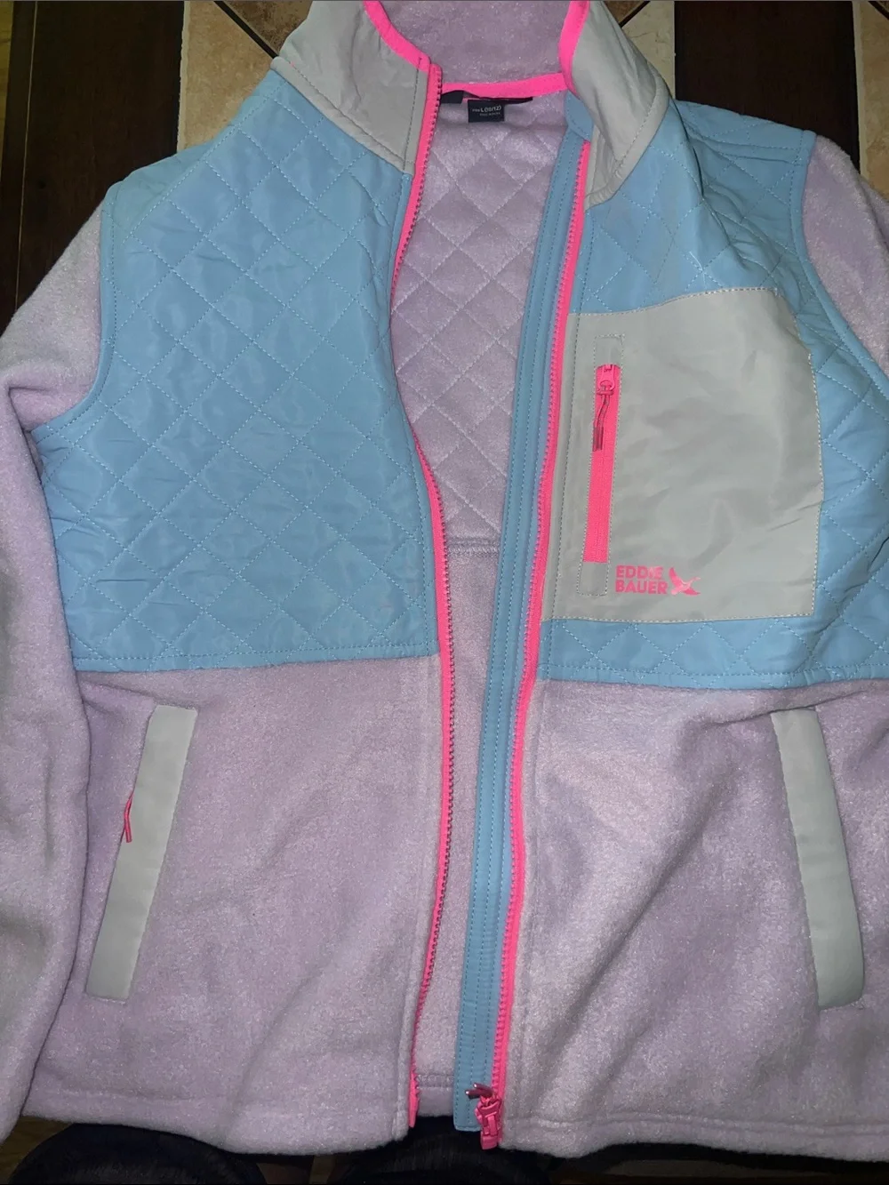 Eddie Bauer Lavender, Light Blue & Pink Quilted Fleece Jacket